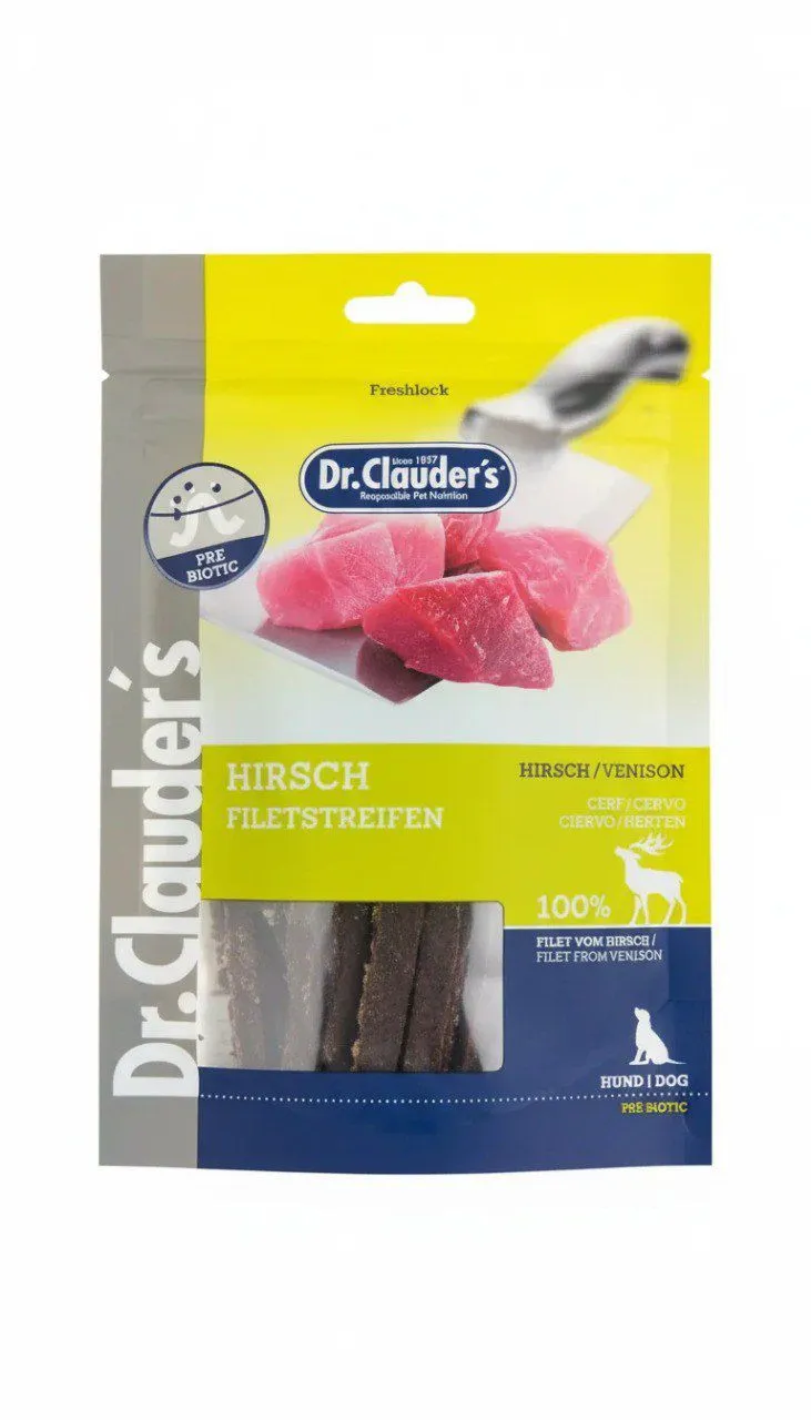 تشویقی نواری سگ دکتر کلادرز با فیله گوزن (Dr. Clauder's Venison Fillet Strips)